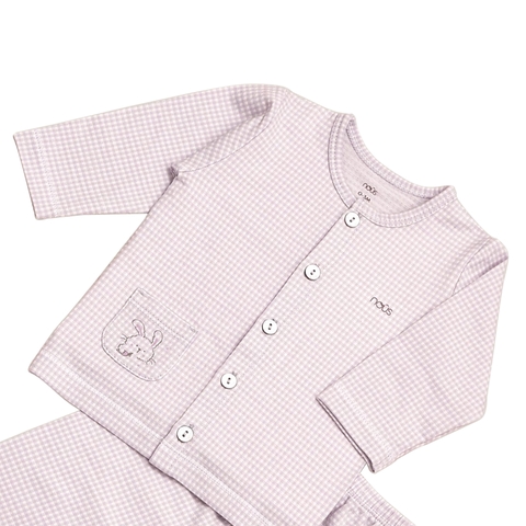 Bộ cài thẳng dài kẻ caro nhỏ tím