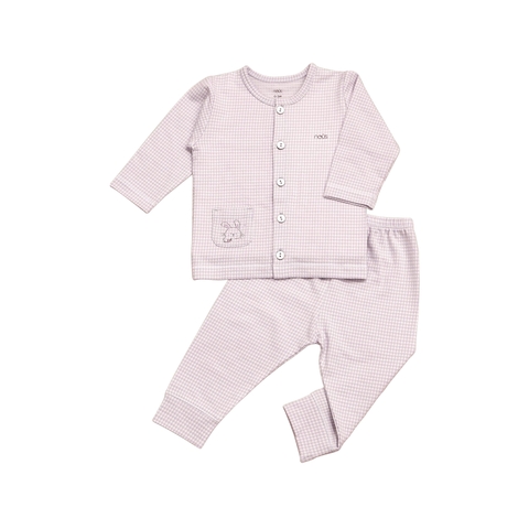 Bộ cài thẳng dài kẻ caro nhỏ tím