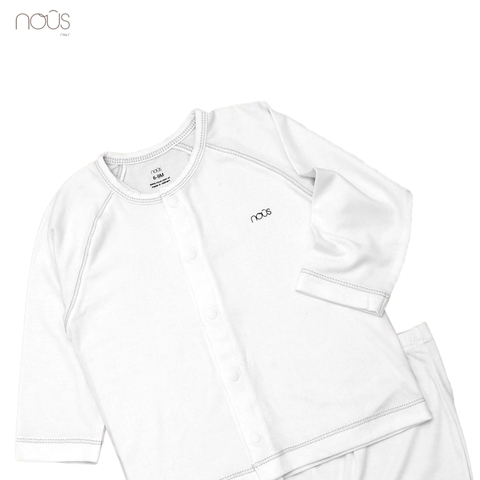 Bộ cài thẳng dài petit trắng - khuy bấm