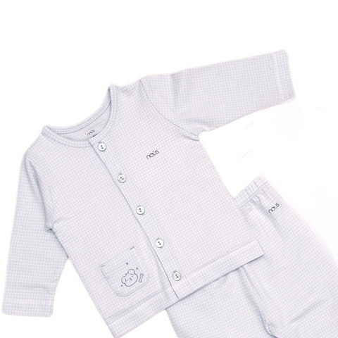 Bộ cài thẳng dài kẻ caro nhỏ xanh