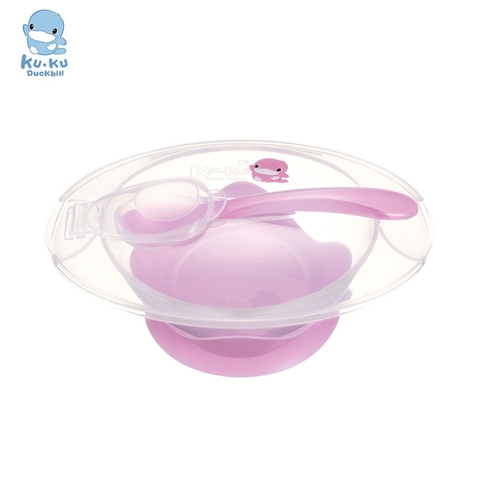 Bộ chén ăn kèm thìa có đế dính KUKU