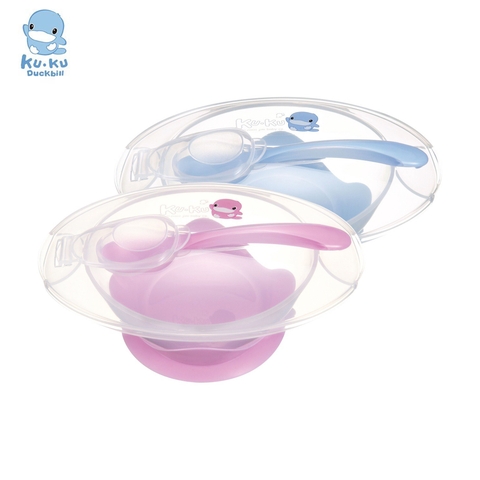 Bộ chén ăn kèm thìa có đế dính KUKU