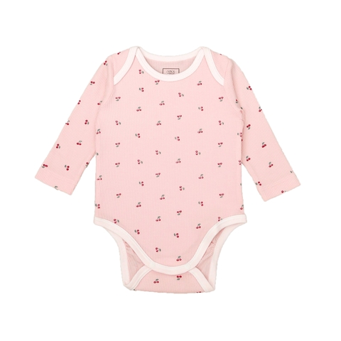 Bộ bodysuit dài tay màu hồng in họa tiết quả cherry