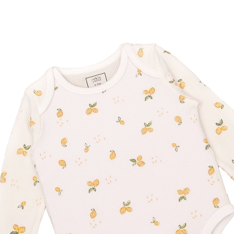 Bộ bodysuit dài tay màu trắng in họa tiết quả chanh