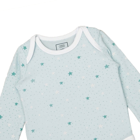 Bộ bodysuit dài tay màu xanh in họa tiết ngôi sao xanh