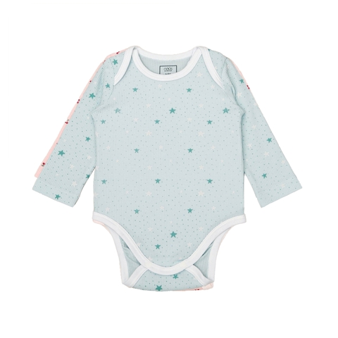 Bộ bodysuit dài tay màu xanh in họa tiết ngôi sao xanh