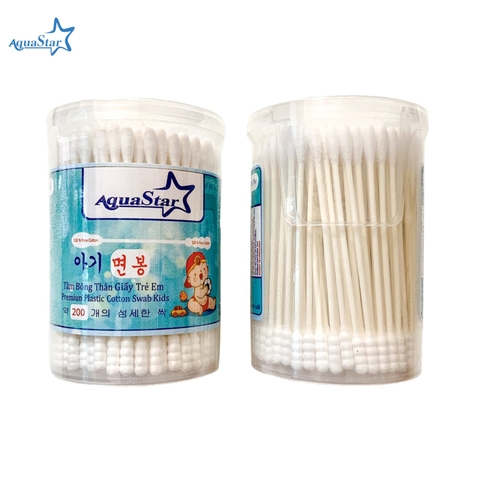 Tăm bông trẻ em Aquastar thân gỗ 200 que