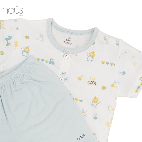 Bộ cài thẳng cộc petit xanh trắng hoạ tiết