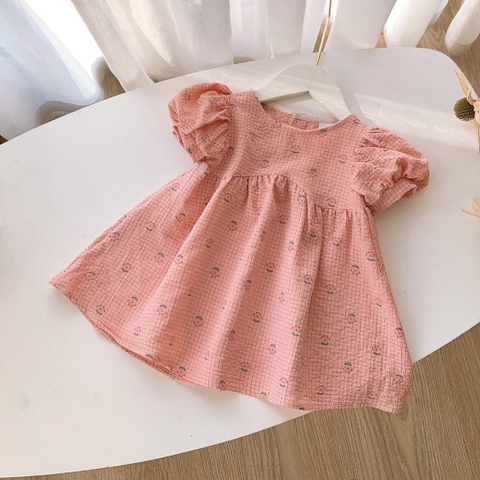 Đầm eo cong xốp nhăn hồng Op Kids