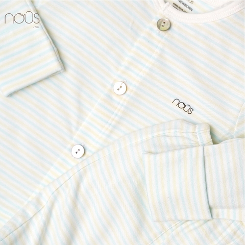 Bộ cài thẳng dài kẻ xanh trắng vàng size Newborn (dành cho bé sơ sinh dưới 3.8Kg)