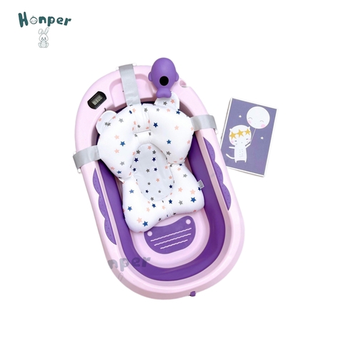 Chậu tắm cao cấp Honper thành silicone gấp gọn kèm lưới tắm bé sơ sinh (82x51x22cm)
