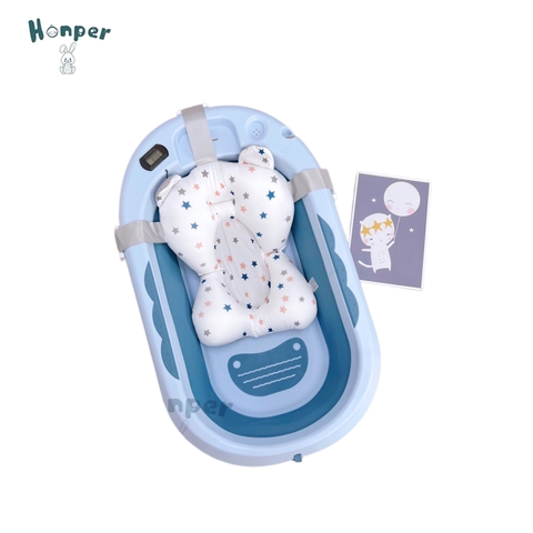 Chậu tắm cao cấp Honper thành silicone gấp gọn kèm lưới tắm bé sơ sinh (82x51x22cm)