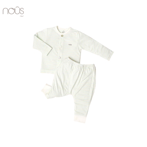 Bộ cài thẳng dài kẻ xanh trắng vàng size Newborn (dành cho bé sơ sinh dưới 3.8Kg)