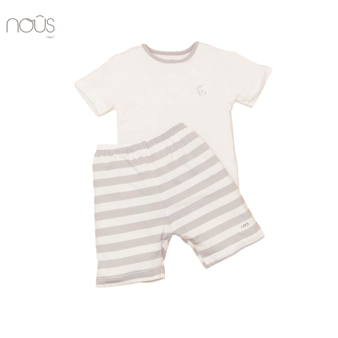 Bộ cài vai cộc trắng ghi hình gấu