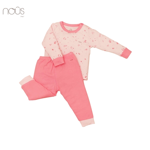 Bộ cài vai dài petit hồng nhạt có hoạ tiết