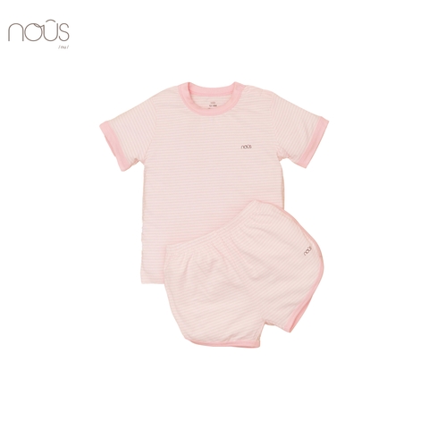 Bộ cài vai cộc petit kẻ hai hồng