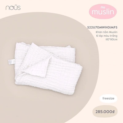 Khăn tắm Muslin 6 lớp màu trắng 110*110cm