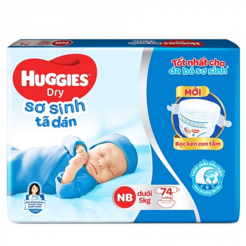 Tã dán Huggies Dry size NB 70 + 6 miếng (dưới 5kg)