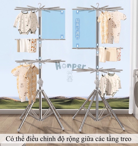 Cây phơi đồ inox gấp gọn Honper HP215 (60 kẹp)