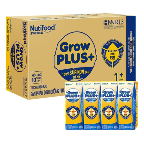 Thùng 48 hộp sữa pha sẵn Nutifood GrowPLUS+ vàng sữa non (từ 1 tuổi)