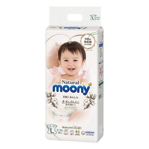 Tã dán Moony Natural size L 38  miếng (9-14kg)
