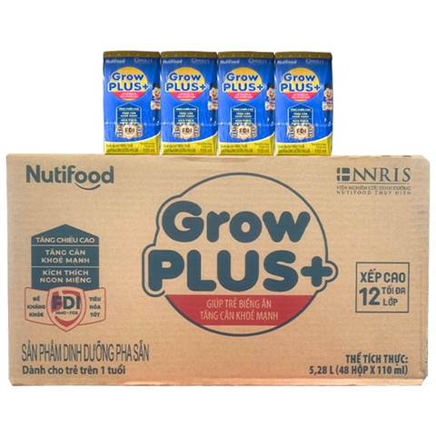 Thùng 48 hộp sữa pha sẵn Nutifood GrowPLUS+ xanh cho trẻ biếng ăn, giúp tăng cân (từ 1 tuổi)