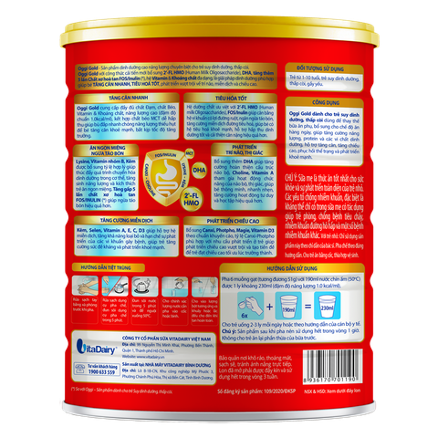 Sữa bột Oggi Gold, dành cho trẻ thấp còi, suy dinh dưỡng - 900g (Từ 1-10 tuổi)
