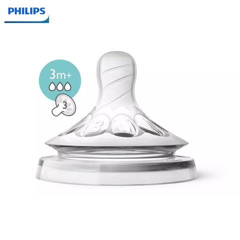 Vỉ 2 núm ty silicone Philips Avent mô phỏng tự nhiên 3-6M (SCF653.23)