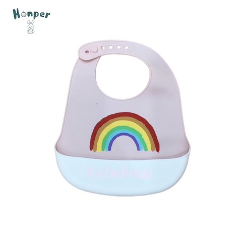 Yếm ăn dặm silicone có máng hứng HK2136 - Họa tiết Cầu Vồng