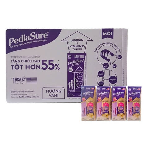 Thùng sữa pha sẵn Abbott PediaSure hương vani (1 - 10 tuổi) - Thùng 48 hộp