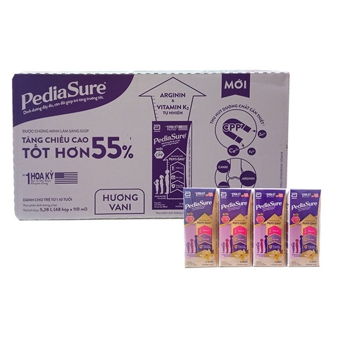 Thùng sữa pha sẵn Abbott PediaSure hương vani (1 - 10 tuổi) - Thùng 48 hộp