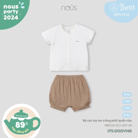 Bộ cộc tay áo trắng phối quần nâu 0M - KM