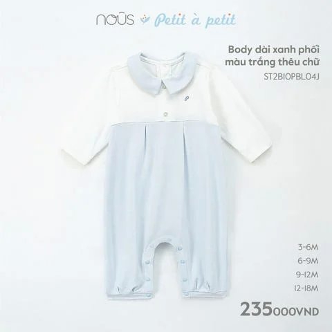 Body dài xanh phối màu trắng thêu chữ 12M - KM