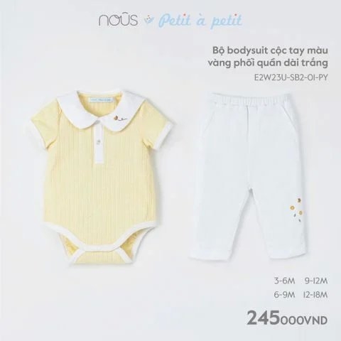 Bộ bodysuit cộc tay màu vàng phối quần dài trắng 3M - KM