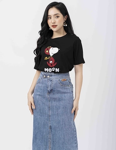 Áo cotton dáng suông free size in chữ Moon cách điệu