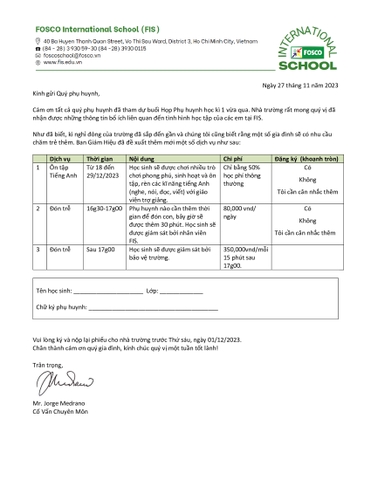 Dịch vụ ôn tập Tiếng Anh, đón trễ trong kì nghỉ đông của trường