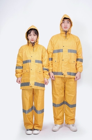 Bộ mưa phản quang vàng nghệ ( mũ, áo, quần ) - 2 lớp