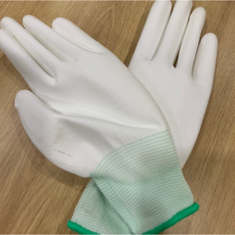 Găng tay TQ trắng phủ lòng bàn tay PU size S
