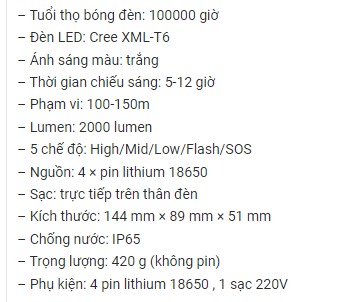 Đèn pin xách tay 4 led Cree XML - L2