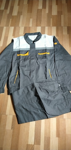 Bộ quần áo kaki 65/35 màu ghi chì  phối màu ghi sáng vàng