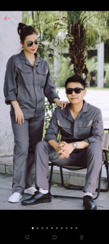 Quần áo kaki 65/35 màu ghi chì phối vàng cam