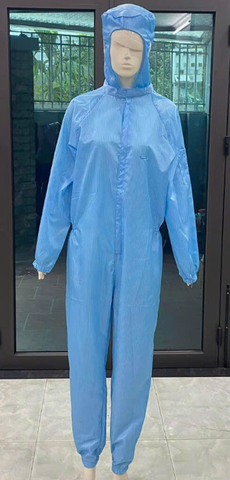 Bộ áo liền quần chống tĩnh điện kẻ xanh