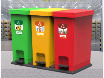 Thùng rác nhựa 3 ngăn đạp chân Duy Tân 60 lít