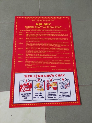 Nội quy + tiêu lệnh ( 2 loại kết hợp ) bằng mica dẻo