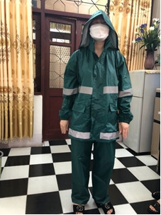 Bộ Mưa Phản quang ( mũ, áo, quần ) đều 2 lớp màu xanh rêu