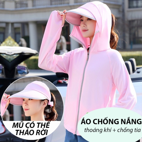 Áo Chống Nắng Chống Tia UV Có Nón Và Che Mặt, Hàng Quảng Châu Cao Cấp