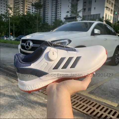 SS.10 - FX6639 -GIÀY GOLF ADIDAS EQT BOA TRẮNG  ĐẾ ĐỎ SỌC XANH