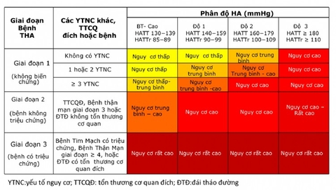 Nguy cơ bệnh tim mạch theo từng cấp độ tăng huyết áp