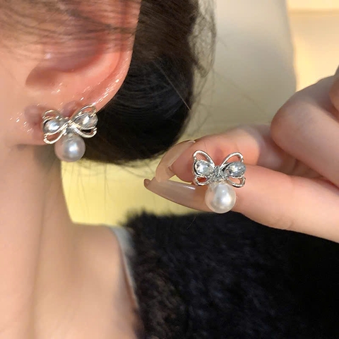 Bông Tai Màu Bạc Nơ Xinh - Chân Bạc s925