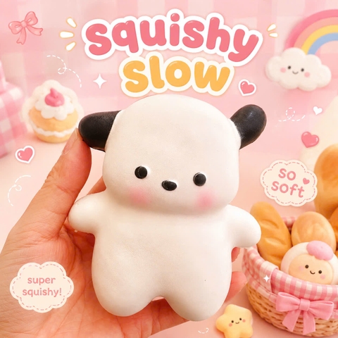 Squishy HT Chú chó trắng tai đen